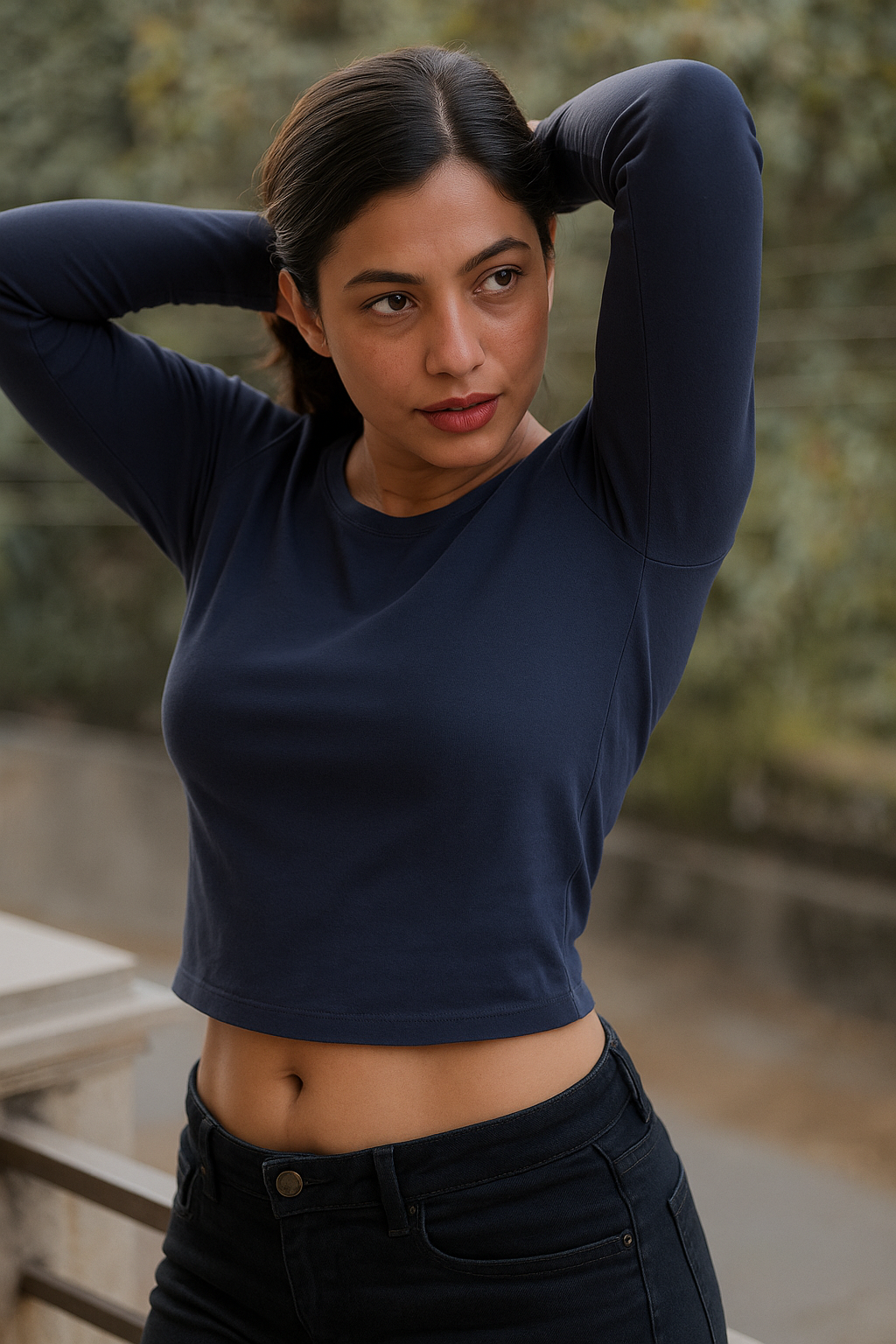 Navy Blue Full Sleeves T-shirt