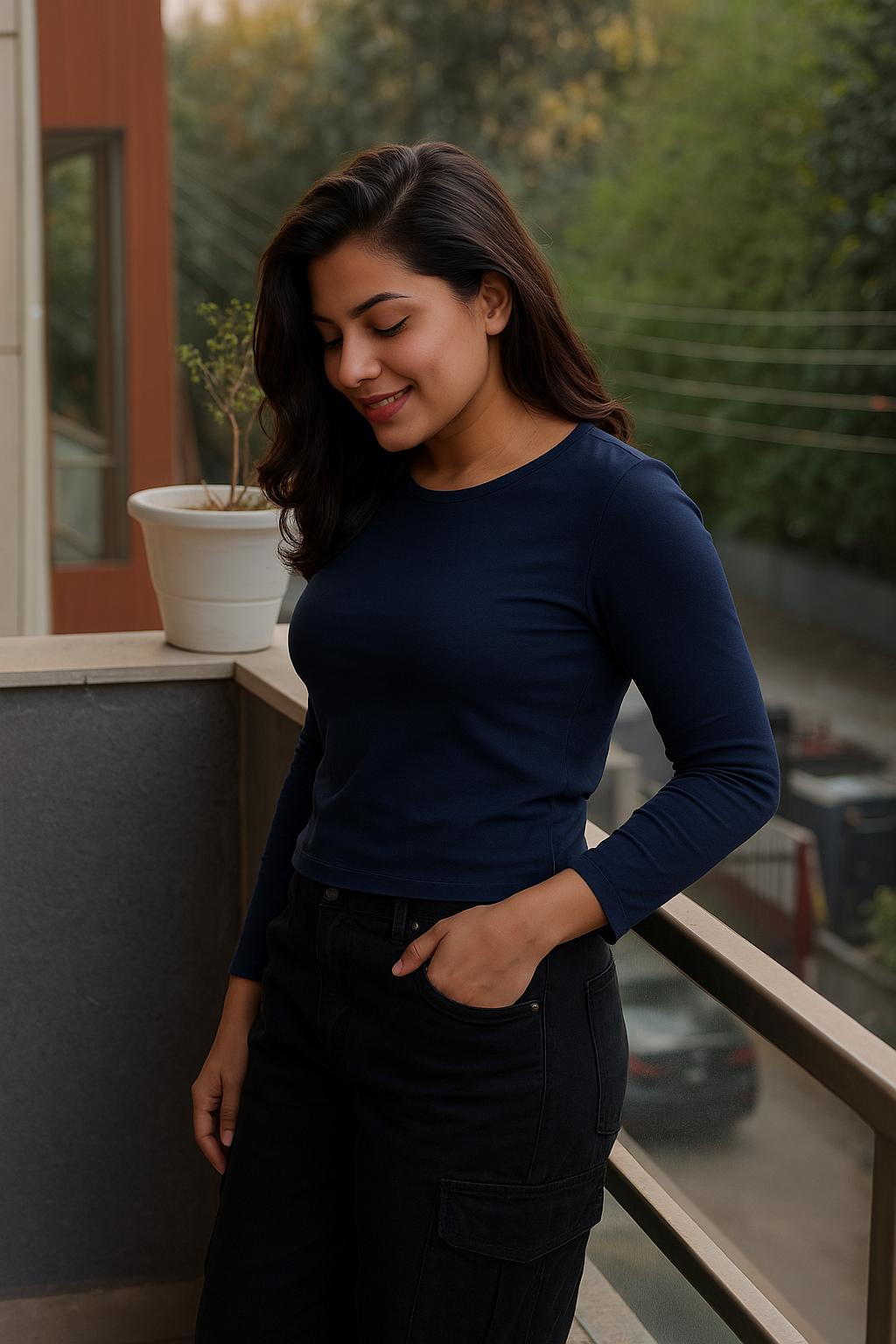 Navy Blue Full Sleeves T-shirt