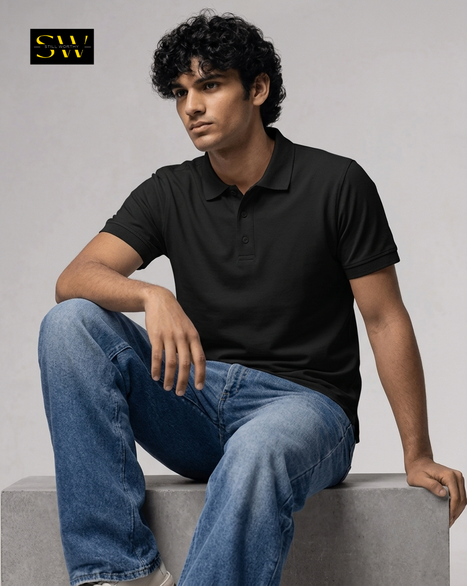 Unisex Black Polo T-shirt
