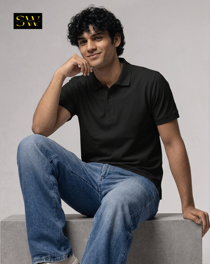 Unisex Black Polo T-shirt