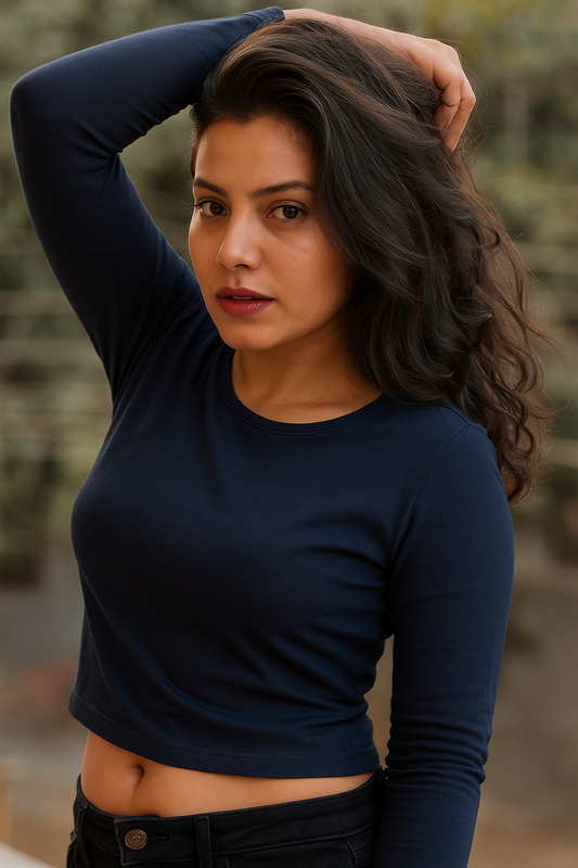 Navy Blue Full Sleeves T-shirt
