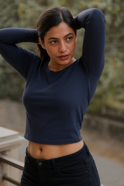 Navy Blue Full Sleeves T-shirt